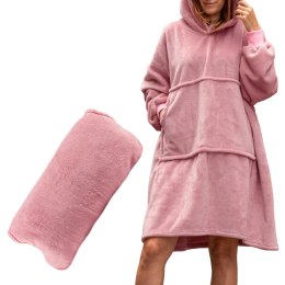 Bluzair Kocobluza kolor różowy, rozmiar oversize, 4 w 1 jako : komfortowa bluza, ciepły koc, miękki szlafrok i wygodna poduszka.