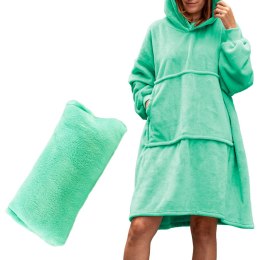Bluzair Kocobluza kolor Zielony, rozmiar oversize, 4w1 jako : komfortowa bluza, ciepły koc, miękki szlafrok i wygodna poduszka.