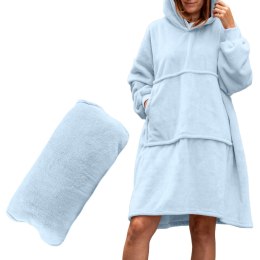 Bluzair Kocobluza kolor błękitny, rozmiar oversize, 4w1 jako : komfortowa bluza, ciepły koc, miękki szlafrok i wygodna poduszka.