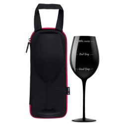 Gigantyczny czarny kieliszek na wino XXL z napisem "Who cares" Zmieścisz całą butelkę wina w tym kieliszku, na prezent dla niej.