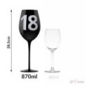 Gigantyczny czarny Kieliszek do wina z grawerem 18, marki "diVinto" z napisem na boku kieliszka 18 (poj 870 ml) na osiemnastkę.
