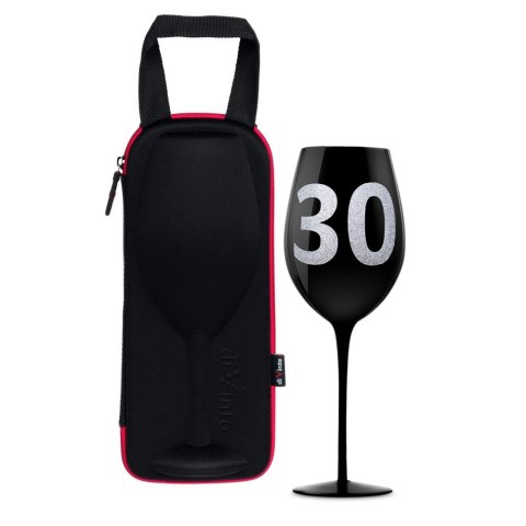 Gigantycznie wielki czarny kieliszek na wino, prezent na 30 urodziny marki diVinto (870ml) szklany kielich z napisem 30 rocznica