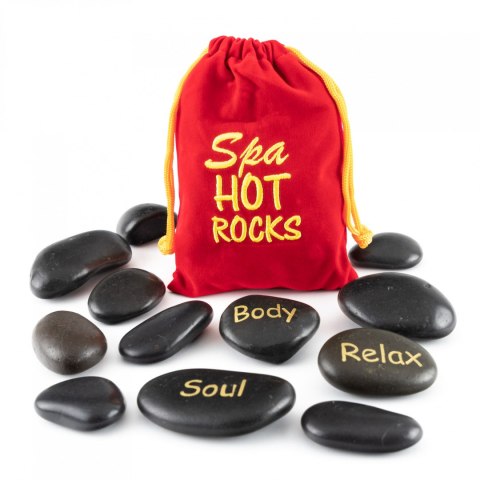 Gorące kamienie do masażu, zestaw 12 szt (en), domowe spa, relaksacyjne rozgrzewające kamienie z bazaltu.