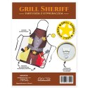 Grill Sheriff fartuszek BBQ + otwieracz do butelek, kuchenny fartuch męski na grilla, zabawne wzory, Śmieszny prezent dla brata.