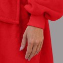 Bluzair Kocobluza kolor czerwony, rozmiar oversize, 4w1 jako : komfortowa bluza, ciepły koc, miękki szlafrok i wygodna poduszka.