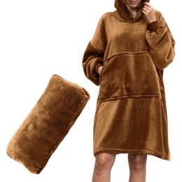Bluzair Kocobluza kolor brązowy, rozmiar oversize, 4w1 jako : komfortowa bluza, ciepły koc, miękki szlafrok i wygodna poduszka.
