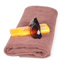 Ręczniko - Szlafrok, kolor brązowy, ręcznik kąpielowy na basen lub saunę z otworami na ręce, który nie zsuwa się z ciała.
